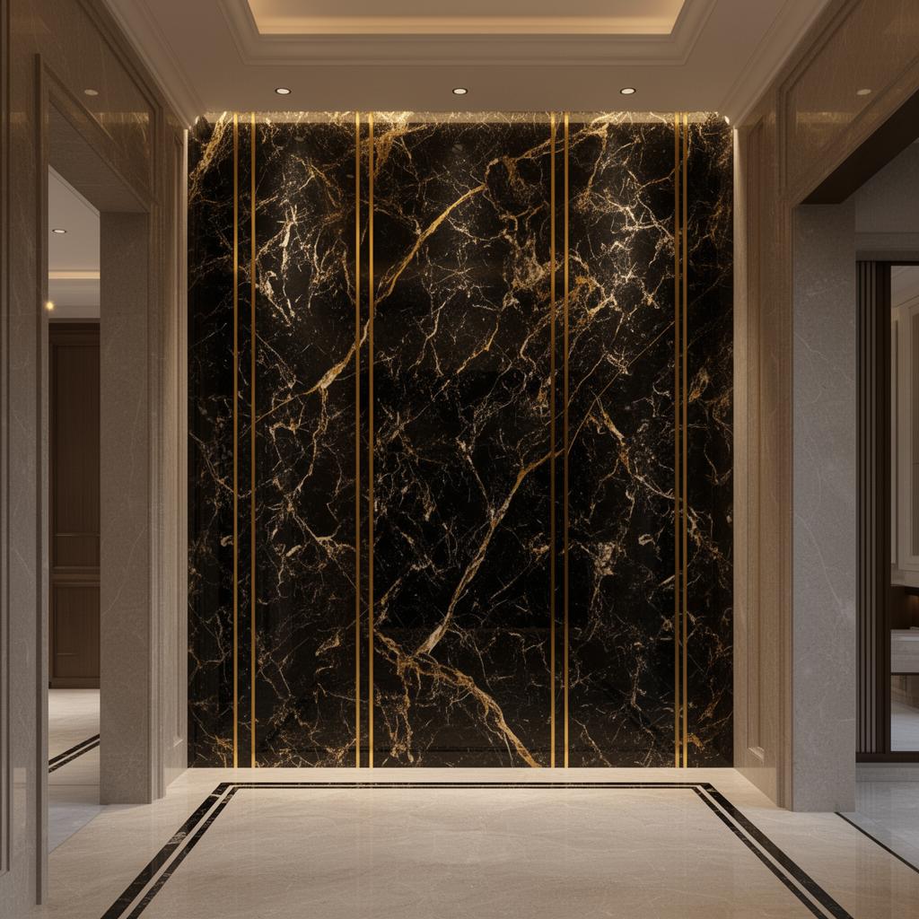 Black and gold marble feature wall
