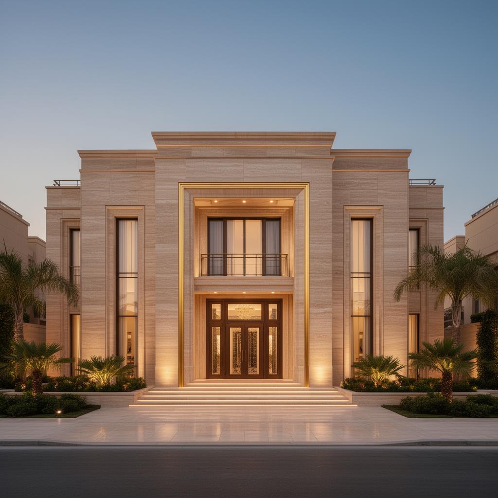 Travertine clad luxury villa facade